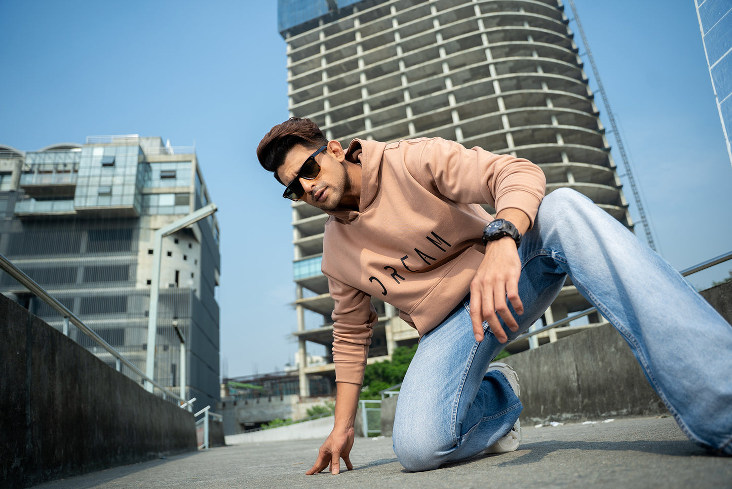 D R E A M - MENS OVERSIZED DROP HOODIE - CREAM BEIGE