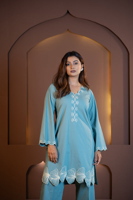 Ziyana - Teal Blue Embroidered Kurta Set with Dupatta