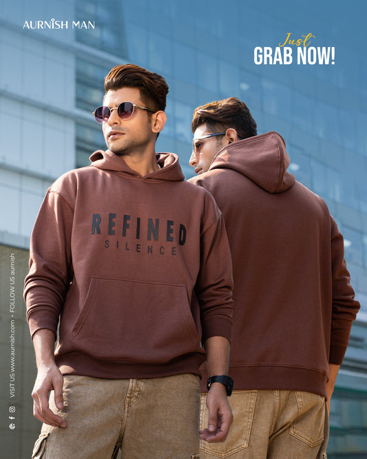 REFINED SILENCE - MENS OVERSIZED DROP HOODIE - BROWN