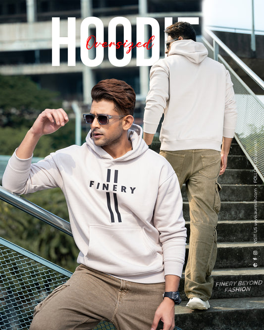 FINERY - MENS OVERSIZED DROP HOODIE - MOONBEAM