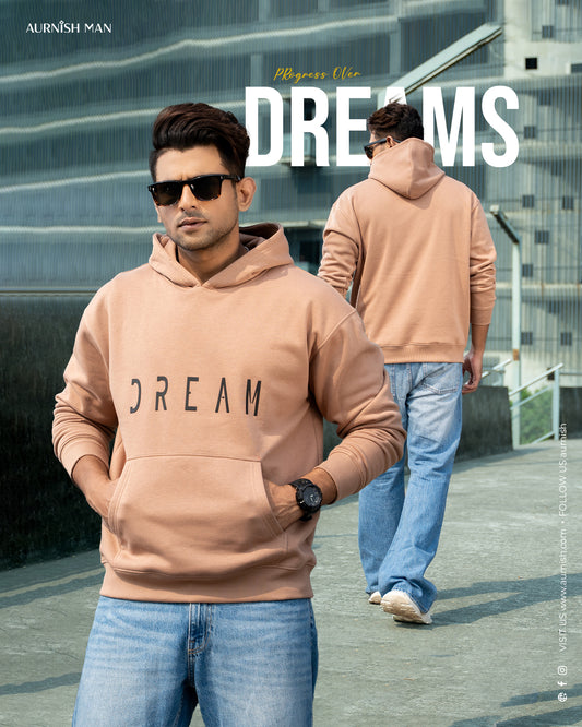 D R E A M - MENS OVERSIZED DROP HOODIE - CREAM BEIGE