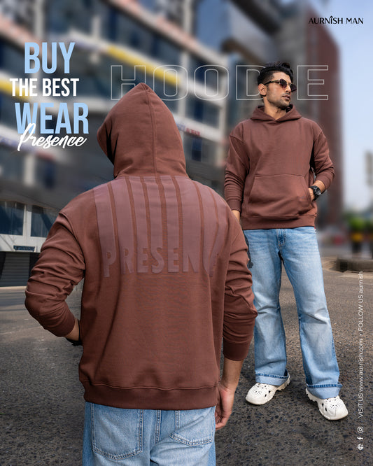 PRESENCE- MENS OVERSIZED DROP HOODIE - BROWN