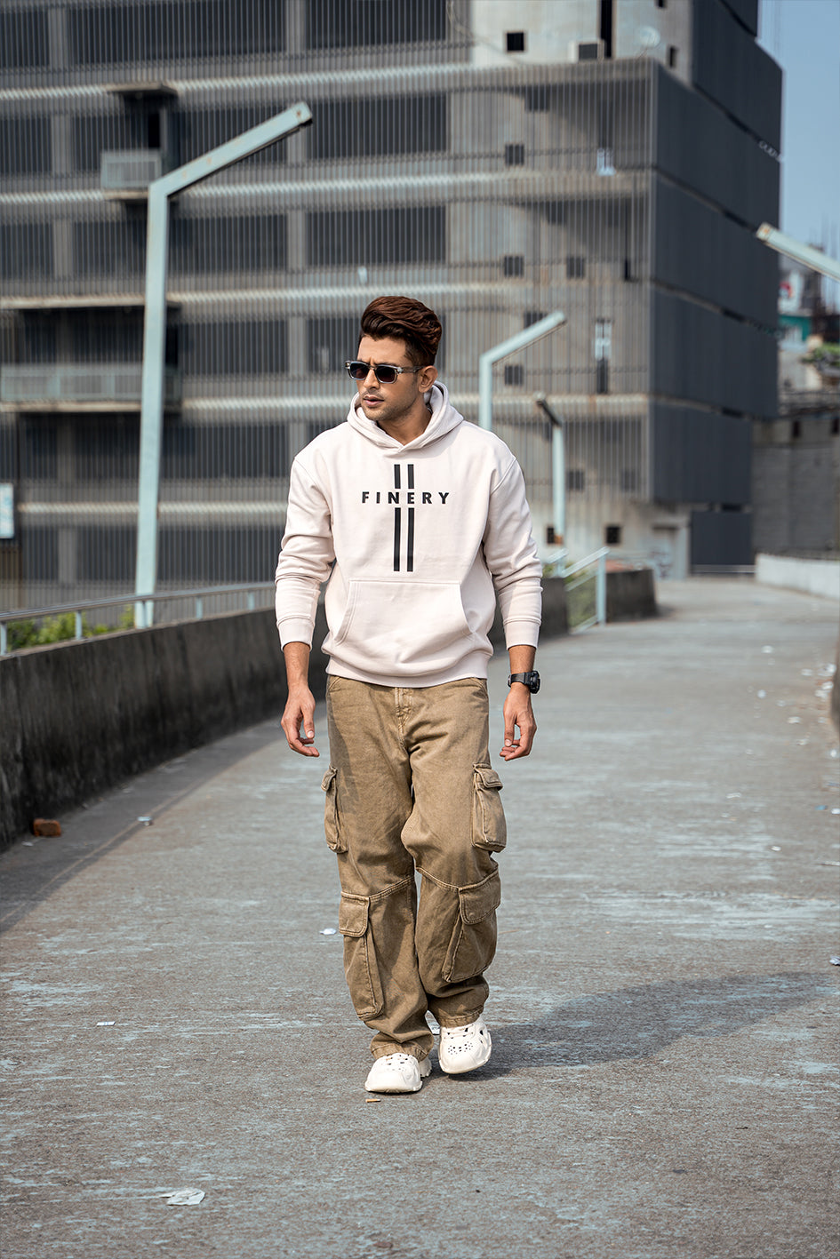 FINERY - MENS OVERSIZED DROP HOODIE - MOONBEAM