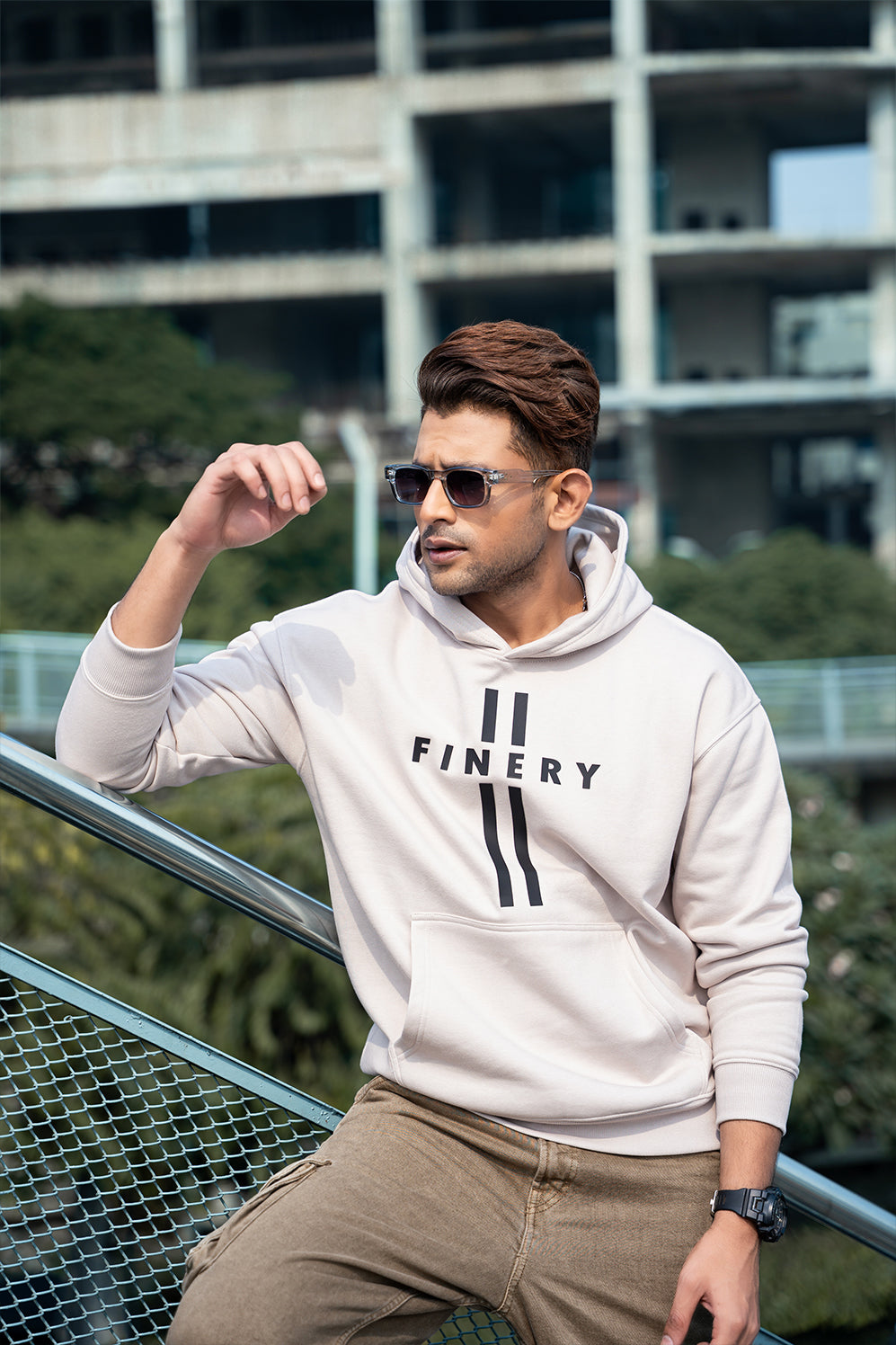 FINERY - MENS OVERSIZED DROP HOODIE - MOONBEAM