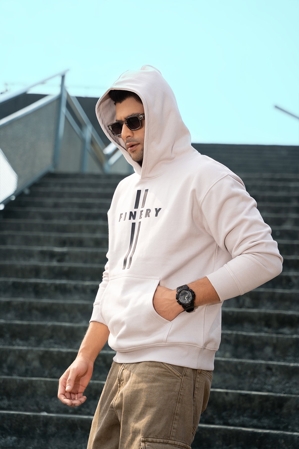 FINERY - MENS OVERSIZED DROP HOODIE - MOONBEAM