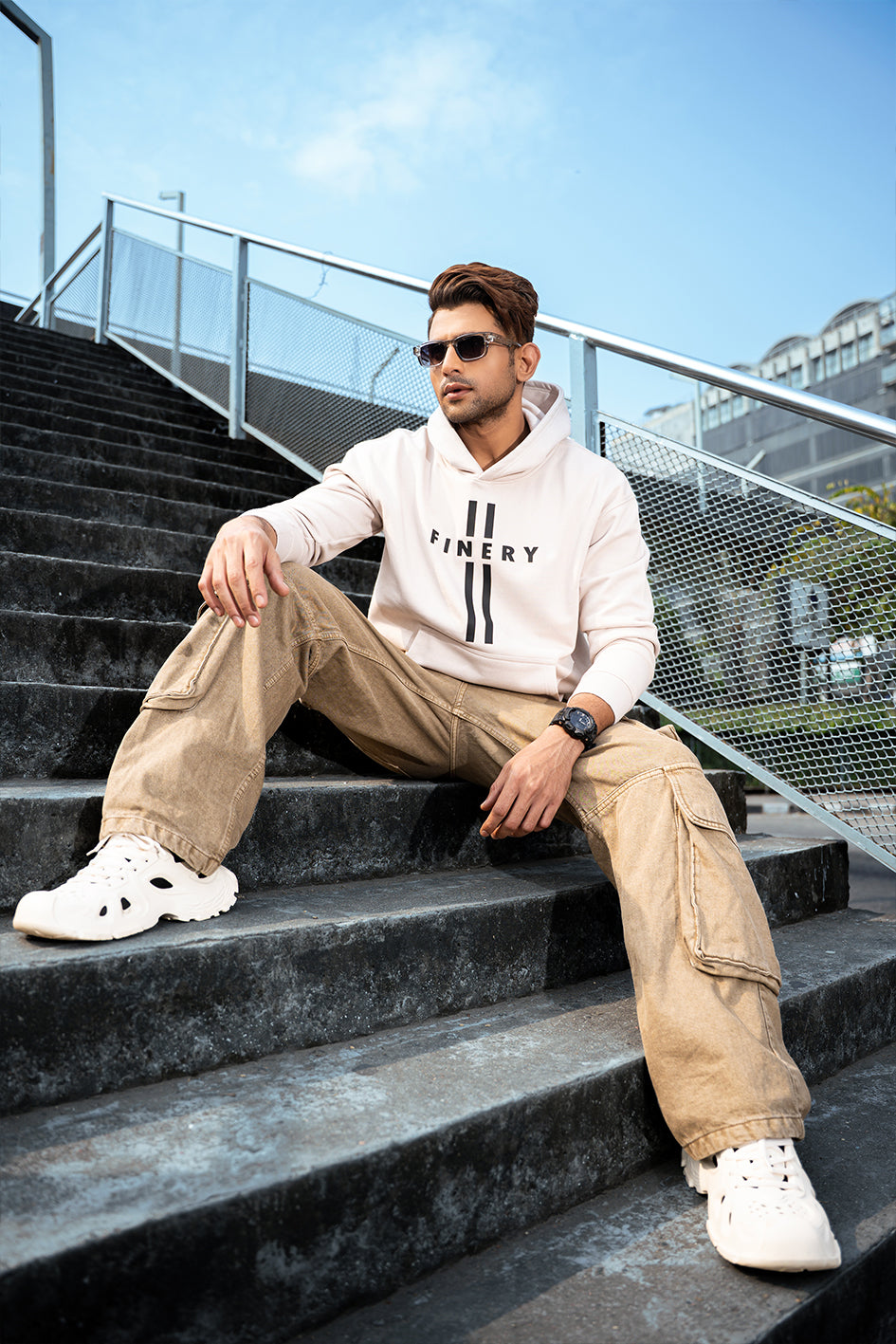 FINERY - MENS OVERSIZED DROP HOODIE - MOONBEAM