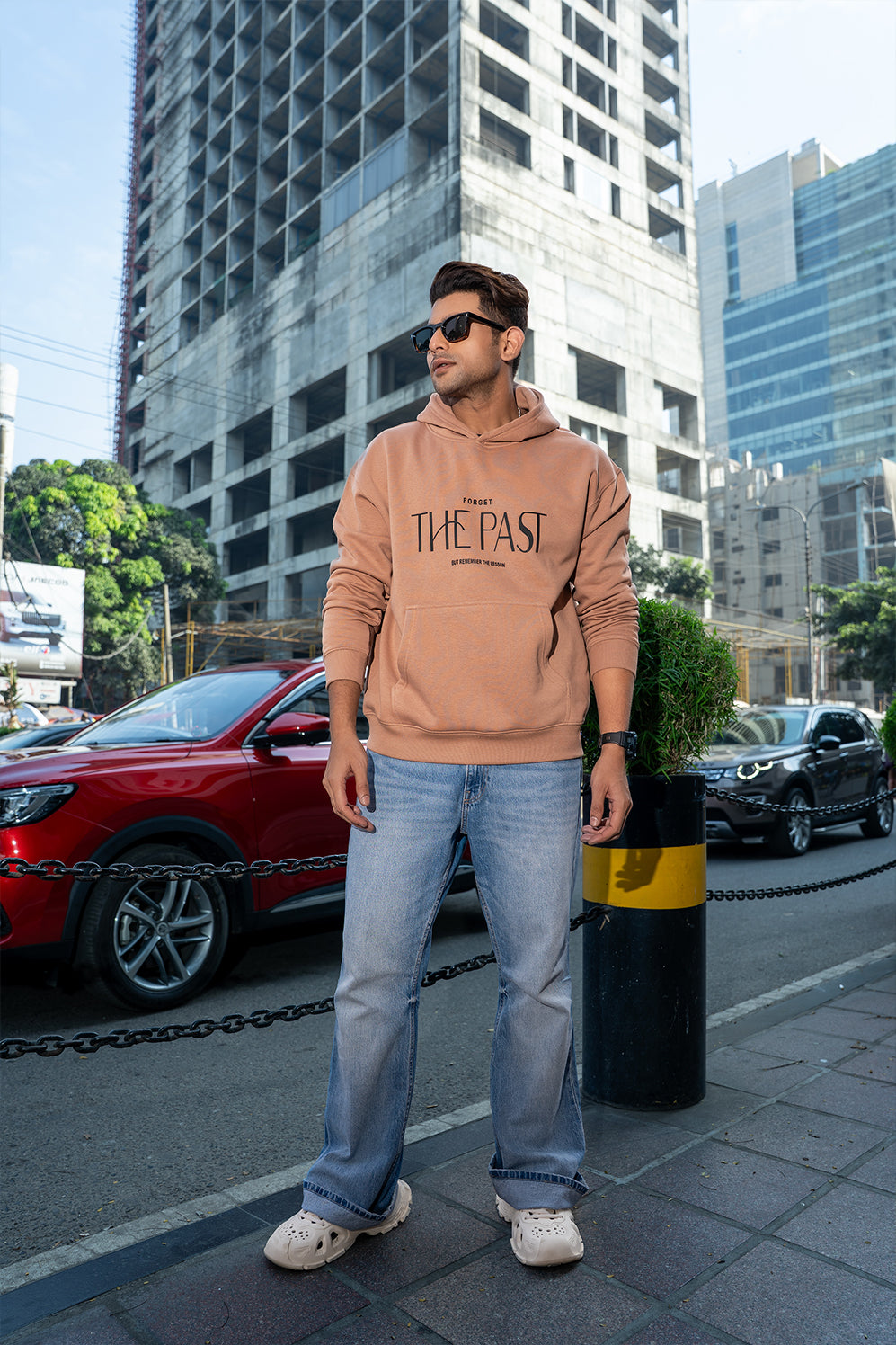 THE PAST - MENS OVERSIZED DROP HOODIE - CREAM BEIGE