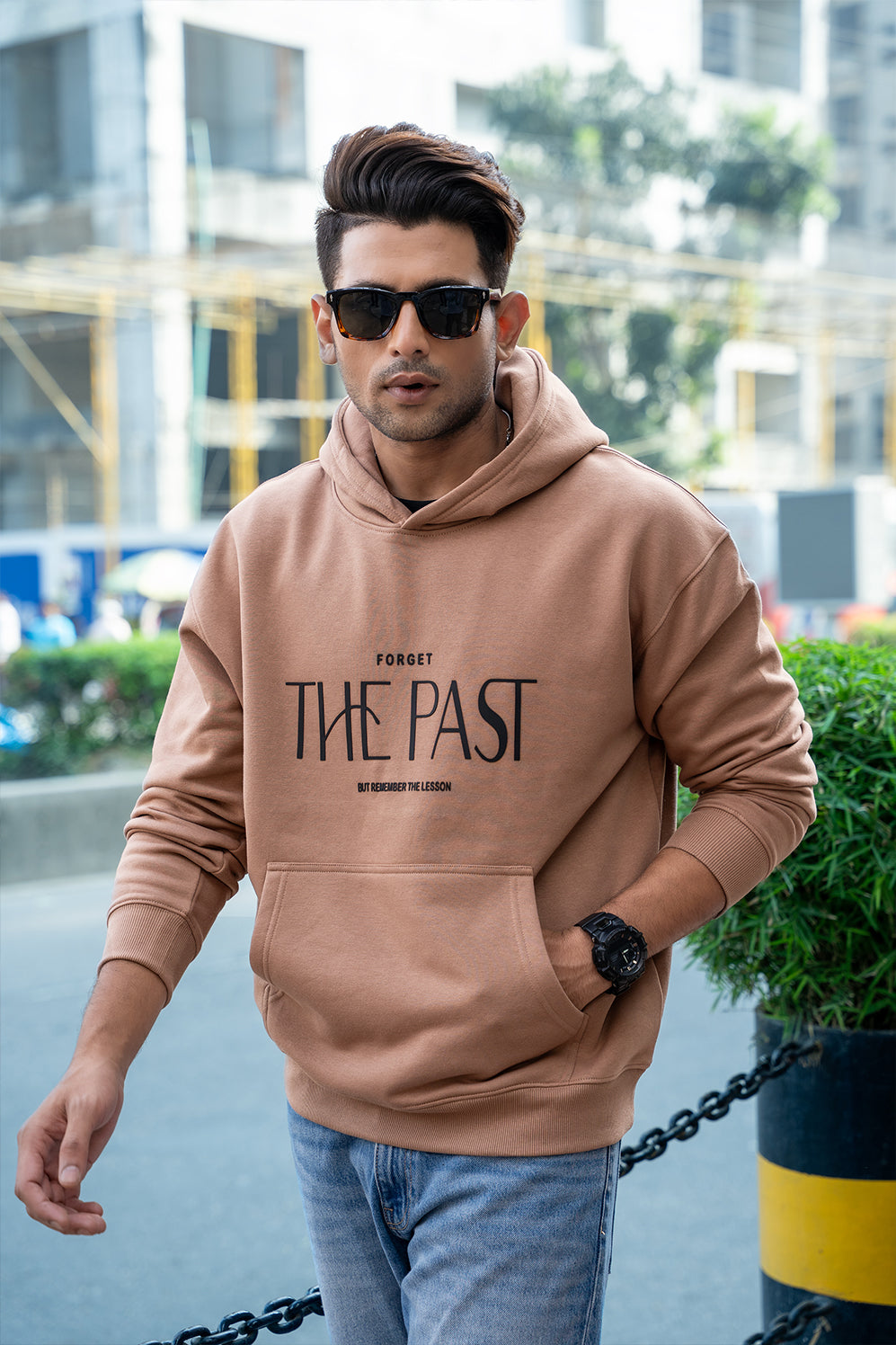 THE PAST - MENS OVERSIZED DROP HOODIE - CREAM BEIGE