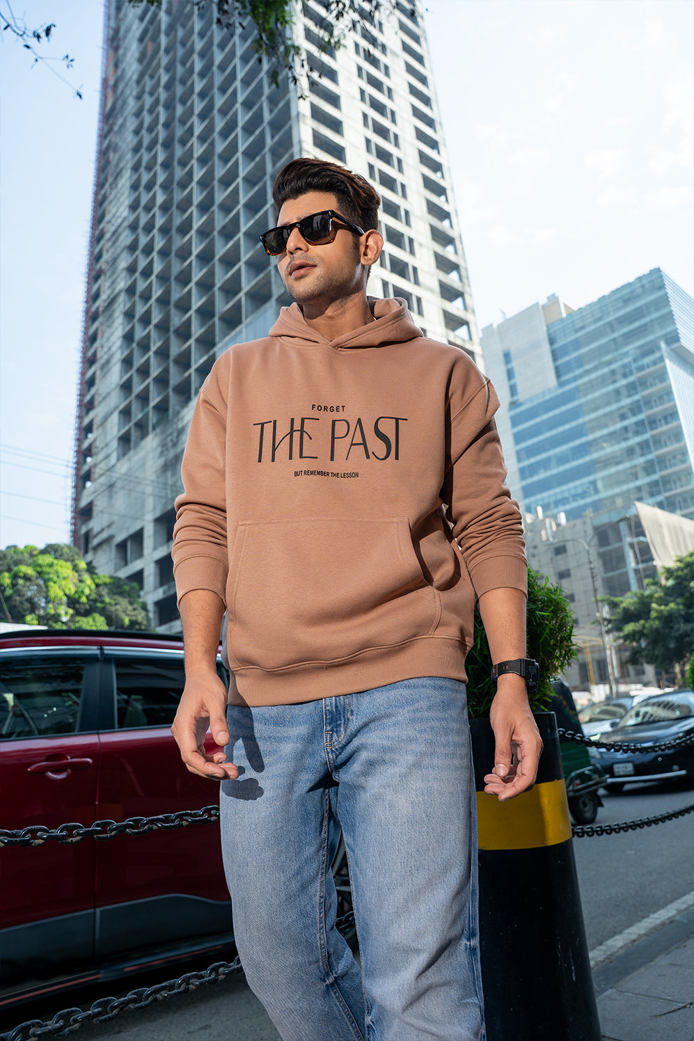 THE PAST - MENS OVERSIZED DROP HOODIE - CREAM BEIGE