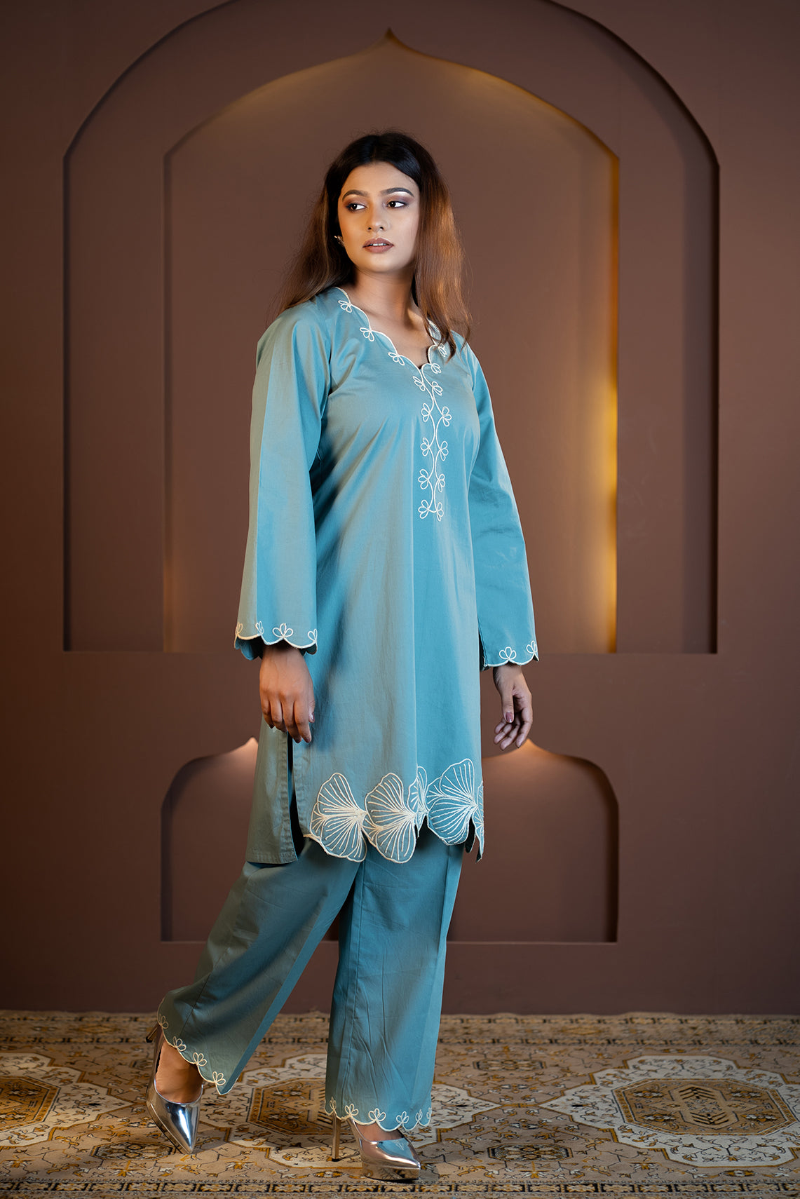 Ziyana - Teal Blue Embroidered Kurta Set with Dupatta