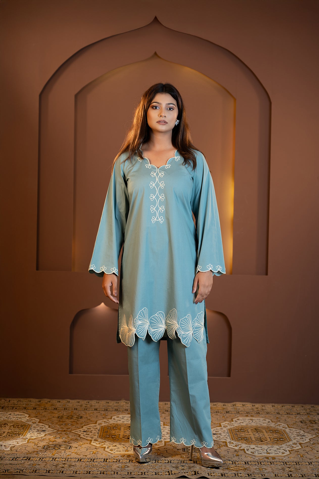Ziyana - Teal Blue Embroidered Kurta Set with Dupatta