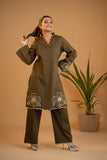 Husan-e-Zaitoon : Olive Embroidered Kurta Set