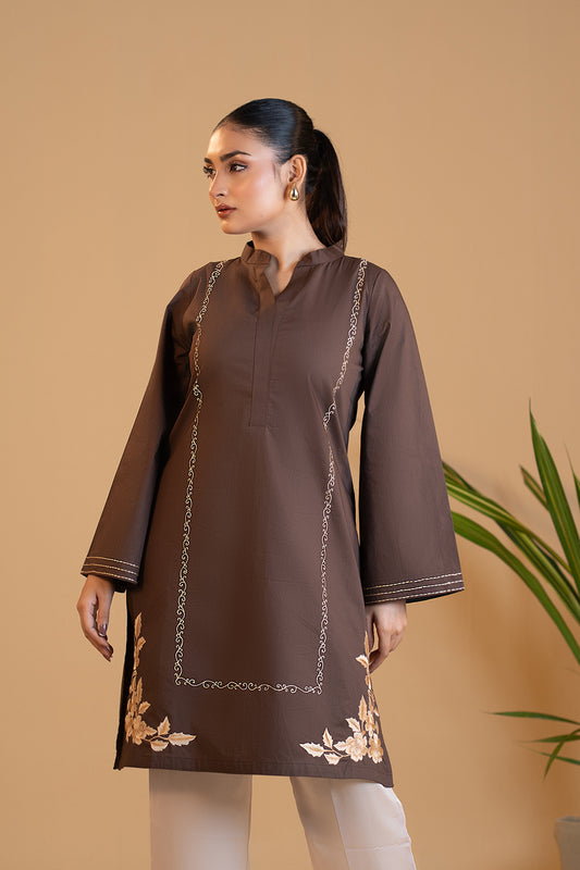 Asmar - Chocolate Brown Embroidered Kurta with Printed Dupatta