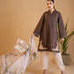 Asmar - Chocolate Brown Embroidered Kurta with Printed Dupatta