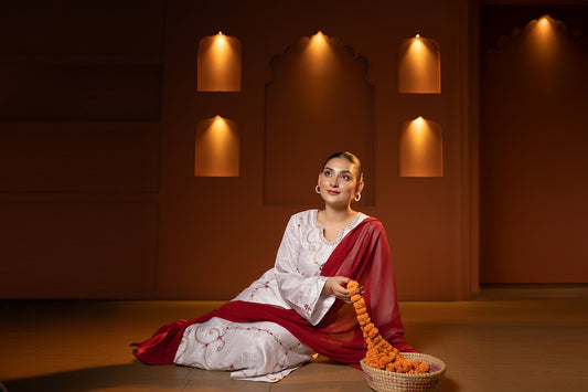 Gulbahar : Hand-Embroidered White Kurta Set with Dupatta
