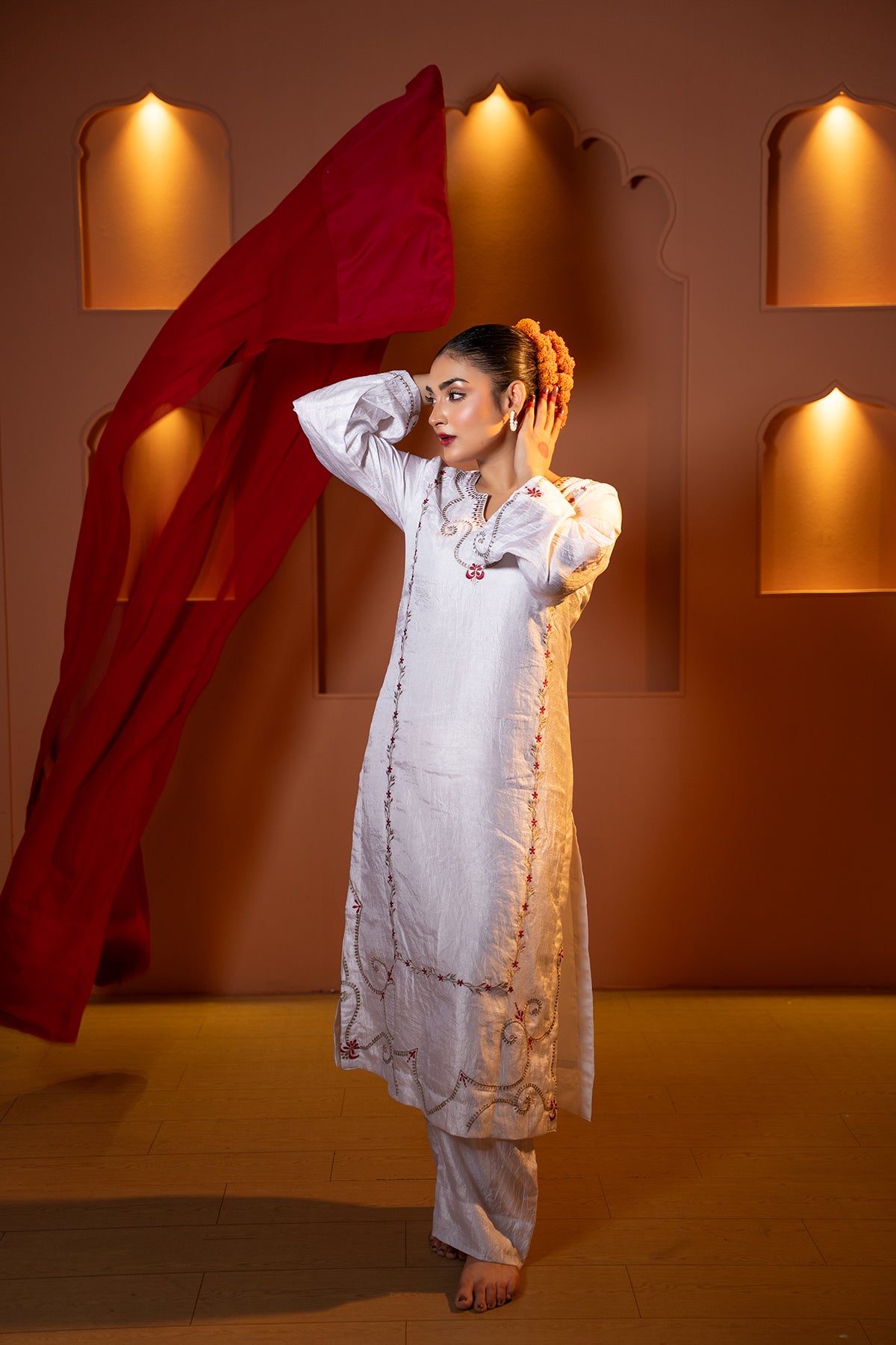 Gulbahar : Hand-Embroidered White Kurta Set with Dupatta