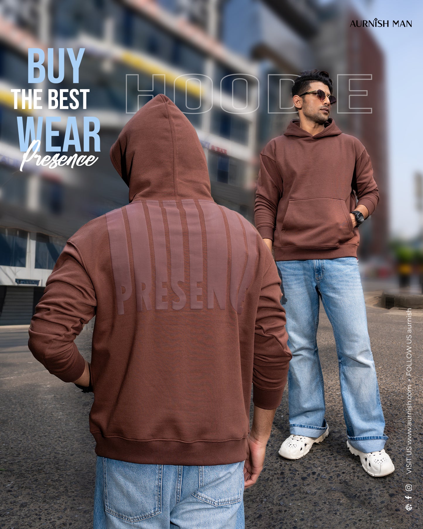 PRESENCE- MENS OVERSIZED DROP HOODIE - BROWN